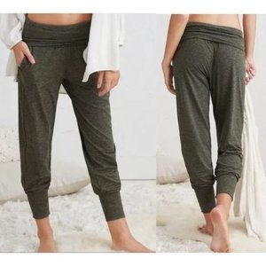 Aerie Women's Real Soft Jogger Foldover Waistband Green Heather Lounge Pants